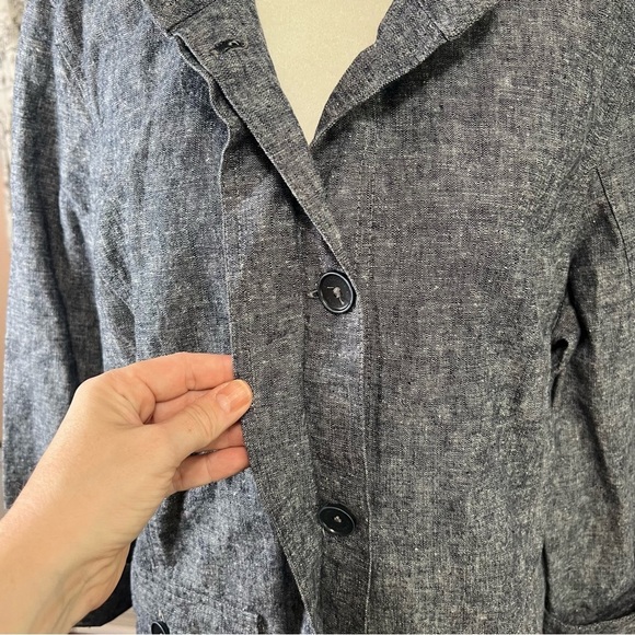 Women’s Linen Blend Blue Chambray Topper Shirt Jacket Shacket Sz L Boxy Classic - Picture 11 of 11